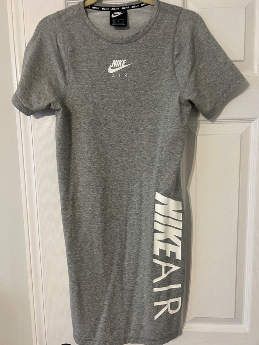 Nike Gray T-Shirt Dress with White Swoosh and Side AIR Graphic